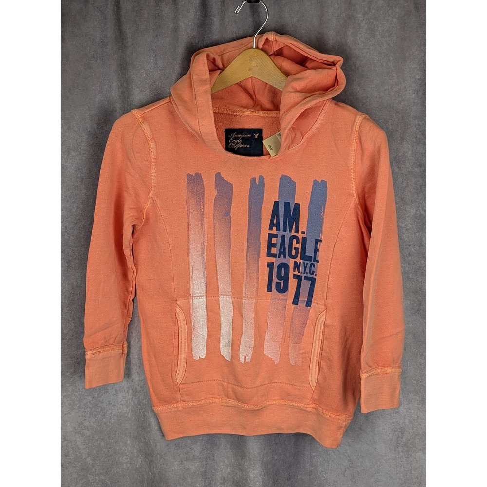 American Eagle Outfitters Womens Peach Coral Graphic Hoodie Pullover Small NWT
